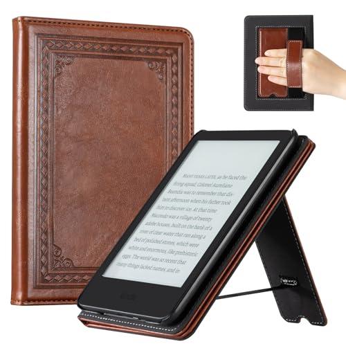 CoBak Case for 6" E-Reader - PU Leather Smart Cover with Auto Sleep/Wake & Hand Strap, not Compatible with Kobo Clara,Vintage Brown