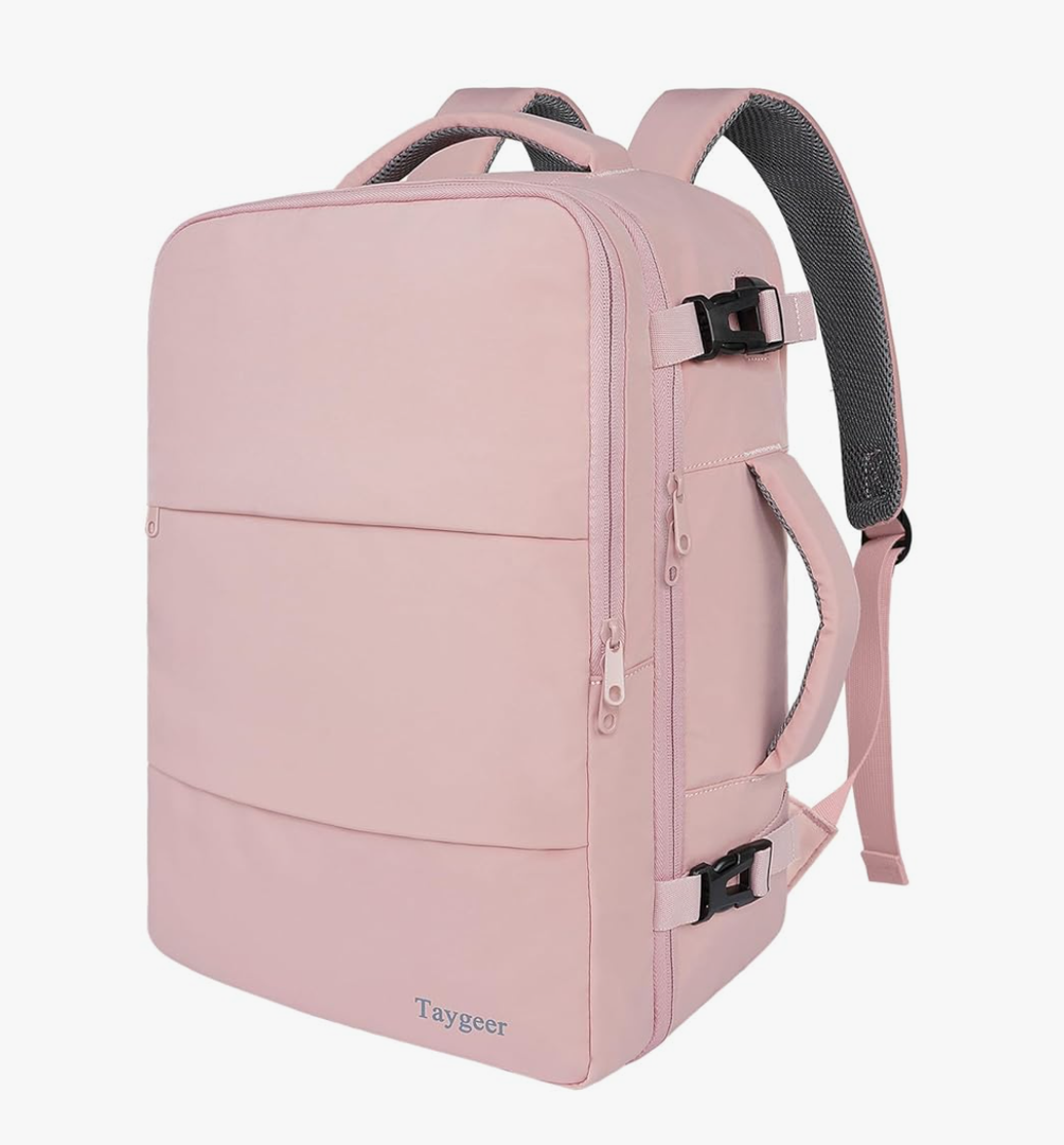 Taygeer Travel Backpack for Women, Carry On Backpack with USB Charging Port & Shoe Pouch, TSA 15.6inch Laptop Mochila Flight Approved, Nurse Bag Casual Daypack for Weekender Business Hiking, Pink