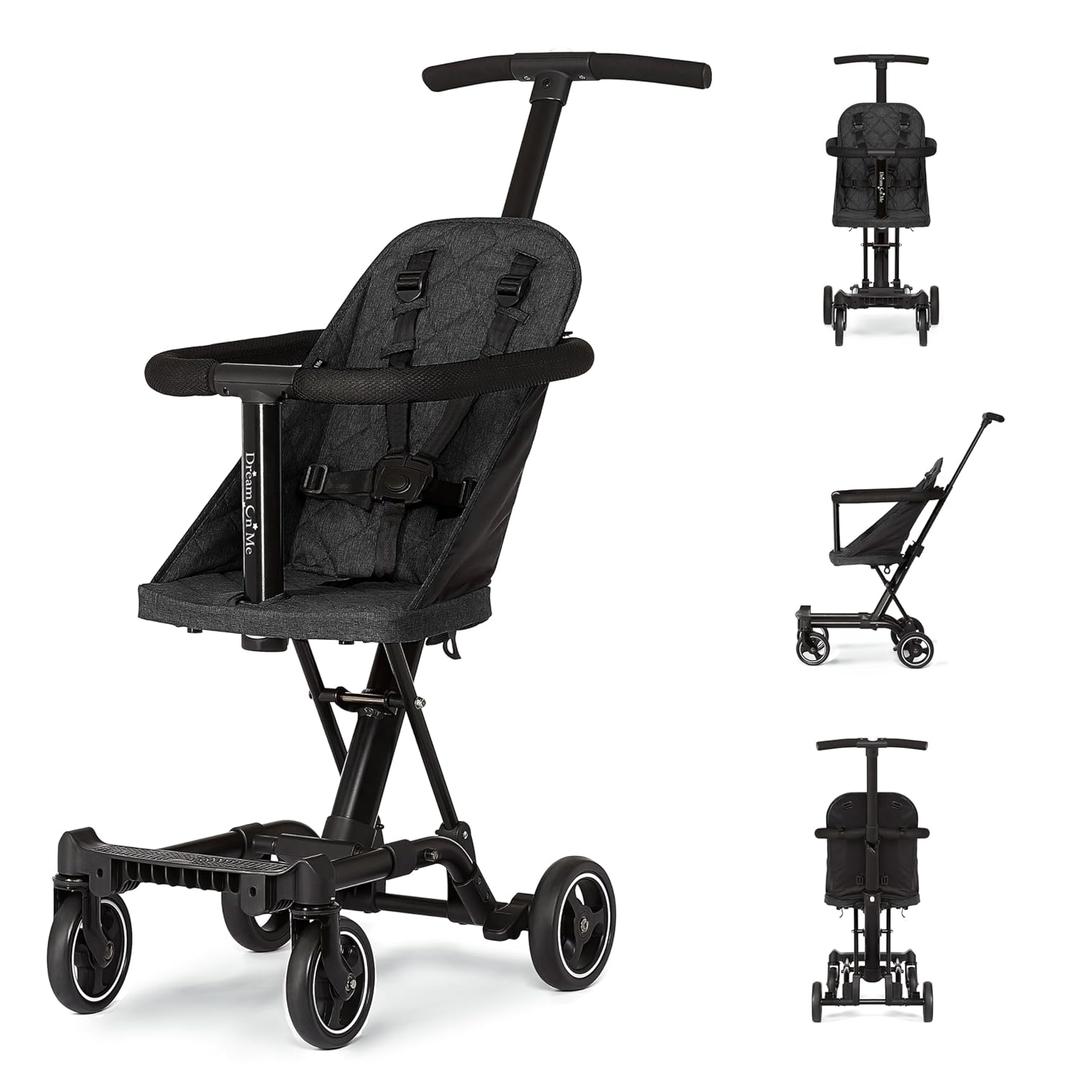 Dream On Me Lightweight and Compact Coast Rider Stroller with One Hand Easy Fold, Adjustable Handles and Soft Ride Wheels, Black