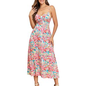 Summer Dresses for Women 2025 Beach Dress Floral V Neck Spaghetti Strap Flowy Bohe Long Floral Maxi Sundress (Small)