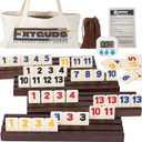 2-4 Player Rummy Cube Game Set, with 4 Wooden Racks/Trays, 106 Large Tiles Rummy Cube Game Set with Canvas Bag, Rummy Tiles Travel Set with 4 Tiles Holders for Classic and Funny Party Games,for Adults