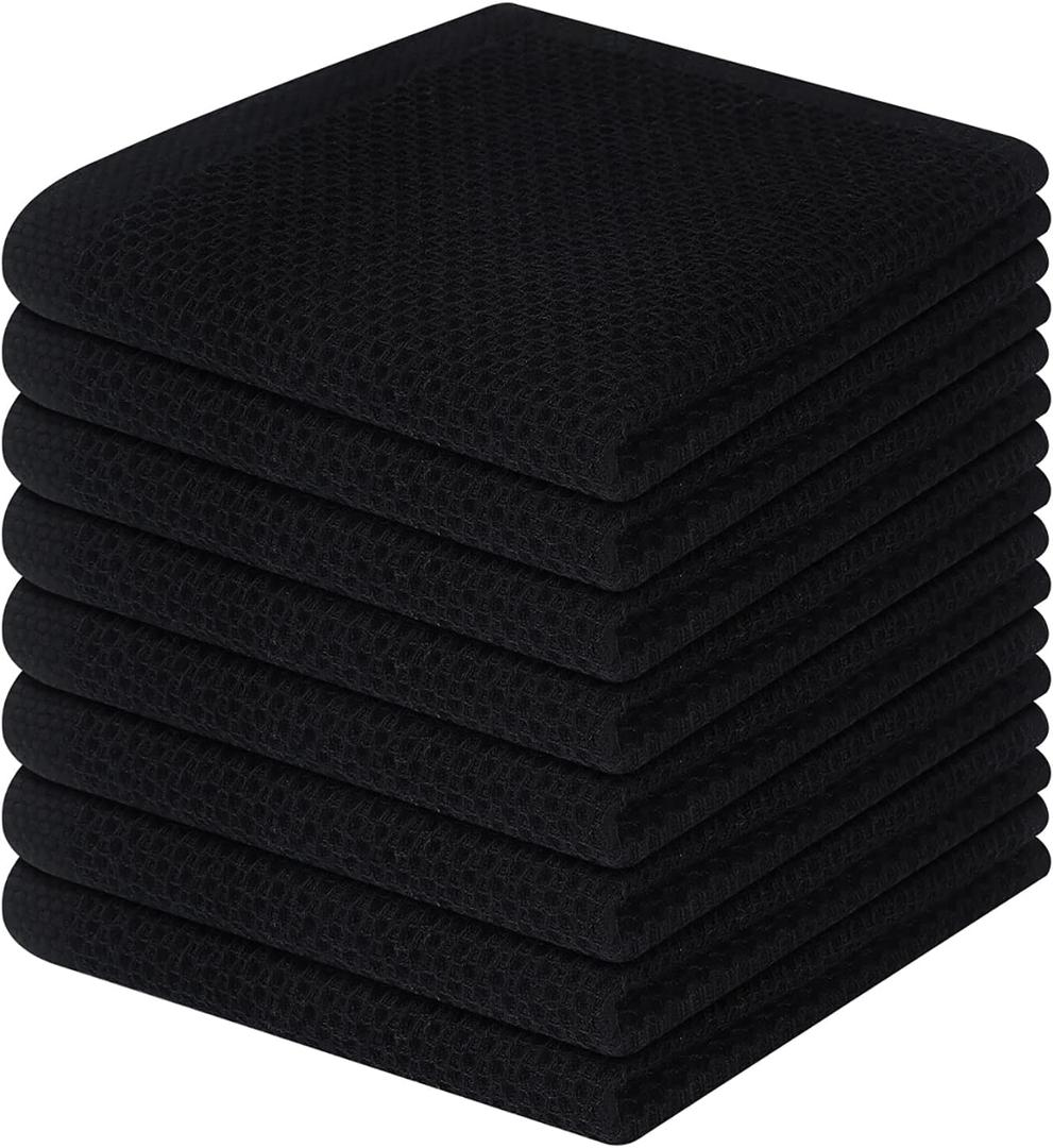 Homaxy 100% Cotton Waffle Weave Kitchen Dish Cloths, Ultra Soft Absorbent Quick Drying Dish Towels, 12 x 12 Inches, Pack of 8, Black