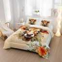 Cow Comforter Bedding Set with 2 Pillowcase Queen Size Cattle Comforter Set for Kids Boys Girls Bedroom Decor