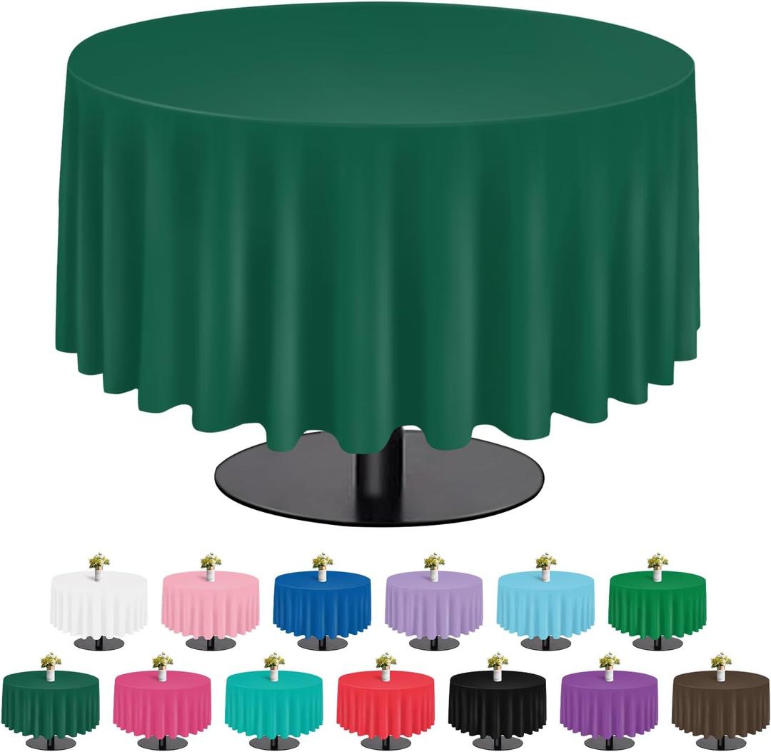 Dark Green 6 Pack Plastic Table Cloth 84", Disposable Round Tablecloth Table Cover, Plastic Tablecloths for Parties