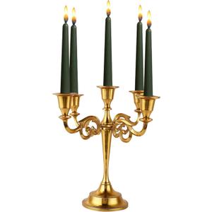 Rely+ 5 Arm Candelabra Taper Candle Holders Decorations Indoor Kitchen Dcor Table Candles Candlestick Candelabra Centerpiece (Gold)