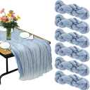 6PCS Cheesecloth Table Runner 9.8FT Boho Cheese Cloth Runners for Wedding Bridal Shower Thanksgiving Party Christmas Table Decoration (Gray Blue)
