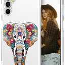 Hungo Compatible for Samsung Galaxy S24 FE Case for Women Girls Clear Design Cute,Girly S24FE Protector Mandala Floral Elephant Animal Flower Ethnic Indian
