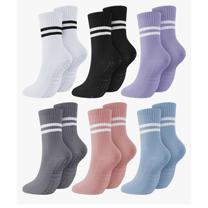 Sintege 6 Pairs Pilates Socks Yoga Socks with Grips for Women Non Slip Barefoot Workout Crew for Pregnant Ballet Dance (Missing 1 White Sock & Missing Purple Pair) (Medium)
