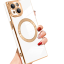 Case for iPhone 15 Plus Cute Plating Case[Compatible with Magsafe] for Women Girls Soft TPU Shockproof Camera Protection Electroplate Bumper Cover for iPhone 15 Plus 6.7"- White