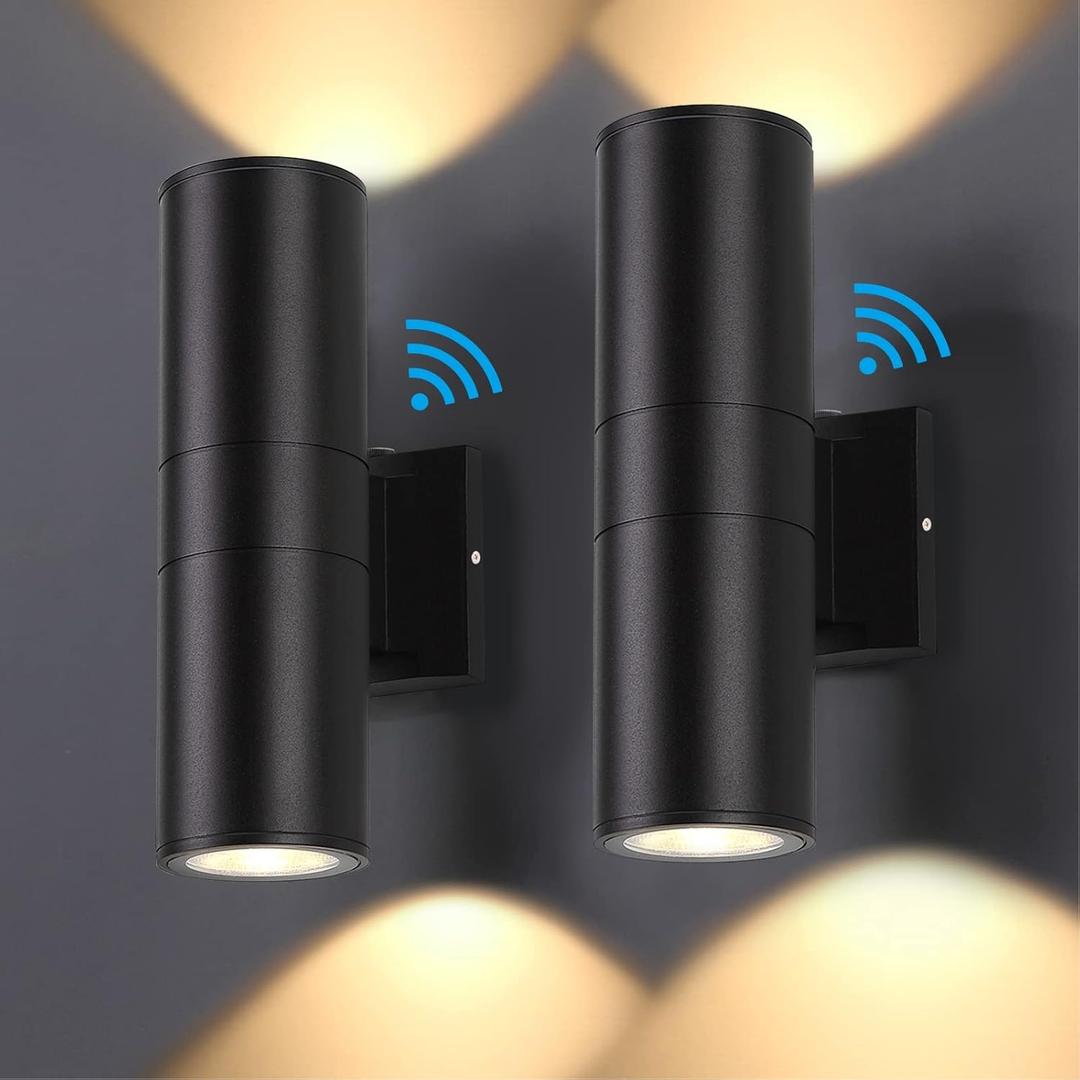 Dusk to Dawn Outdoor Lighting Sensor Wall Lights 2-Pack, 12W 2700K Integrated LED Cylinder Up Down Lights Outdoor, IP65 Waterproof Aluminum Wall Sconce Exterior Wall Light for Porch Patio etc. (Black)