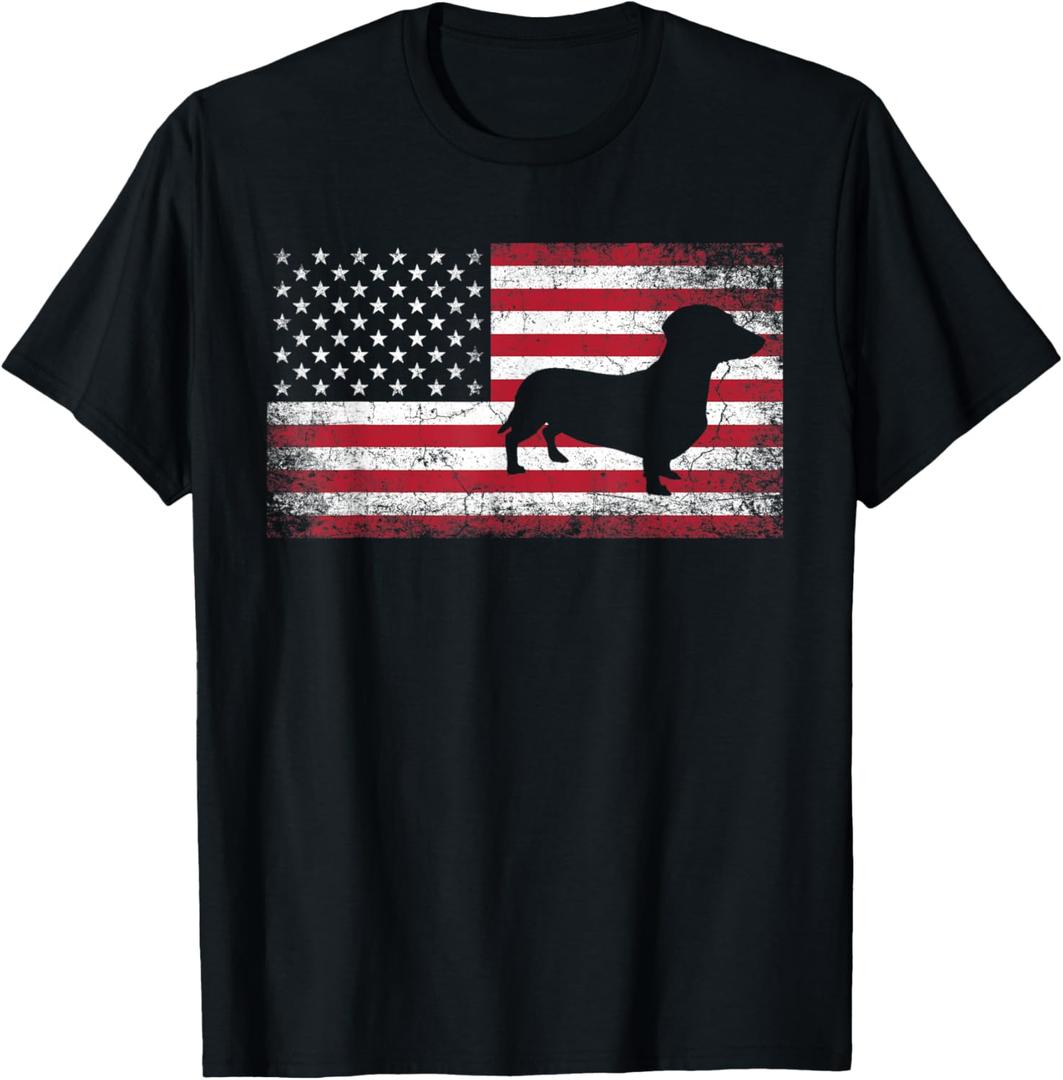 Dachshund Dog Pet 4th of July American Flag Patriotic USA T-Shirt for Men Women Kids 2X
