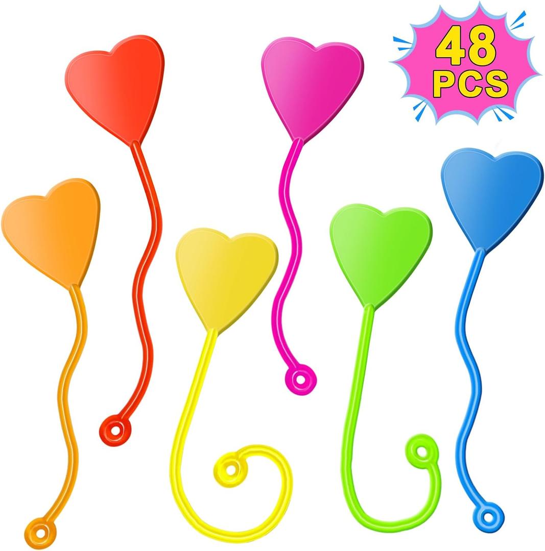 Valentines Sticky Hands Bulk 48PCS Valentines Day Gifts for Kids Classroom Prizes Valentines Party Favors for Kids Stretchy Heart Sticky Hand Toy Valentines Day Goodie Bag Stuffers Kid Party Supplies