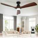 Depuley 52-Inch Ceiling Fans with Lights: Walnut 3 Blade Flush Mount Low Profile Ceiling Fan for Bedroom - Dimmable Indoor Outdoor Fan with Remote Control Ultra Quiet DC Motor Timer