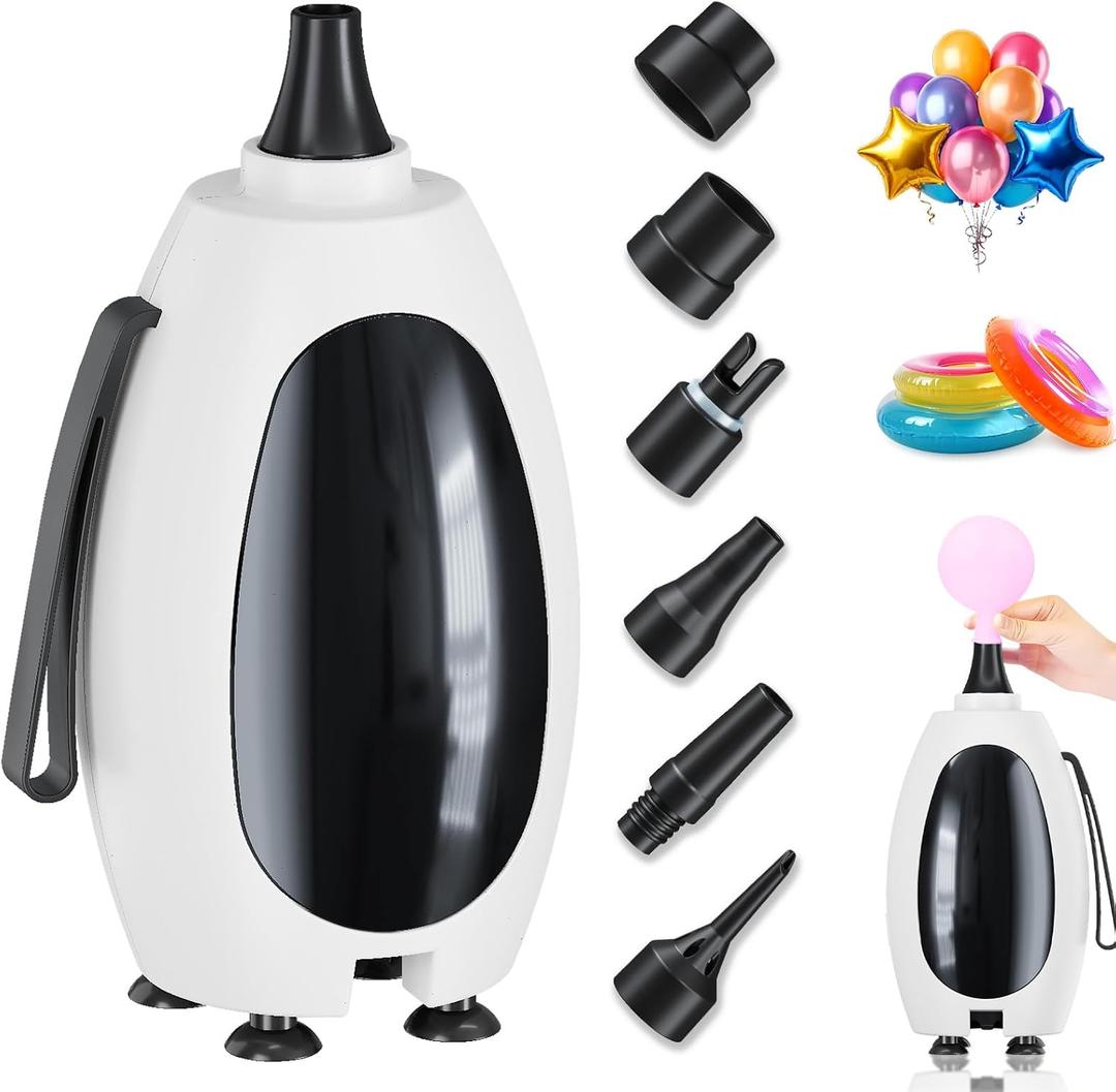 Balloon Pump Electric, Portable Balloon Inflator Air Pump Balloons Blower Machine with 6 Different Nozzles for Party Balloons Decorations Inflator Deflator for Inflatables Pool Floats Air Beds
