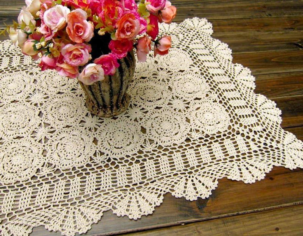 Cotton Handmade Crochet lace Table Runners Rectangular Tablecloth Doilies Doily Table Dresser Scarf Dcor,19x23Inch,Beige