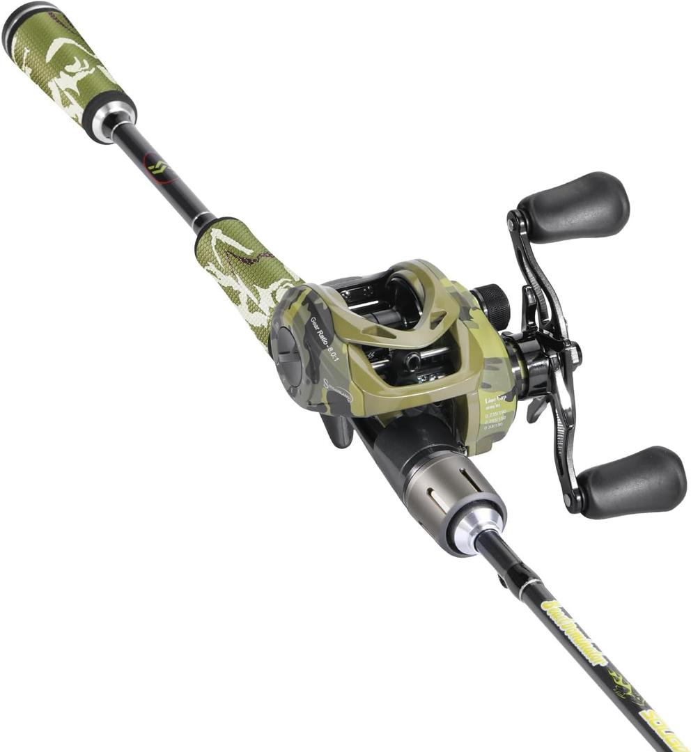 Sougayilang Baitcaster Combo, 30Ton+24Ton Graphite 2-Piece Blanks Casting Fishing Rod,SuperPolymer Handle,S Style Hook Keeper with Camo Baitcasting Reel