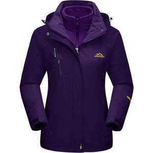 MAGCOMSEN Women's 3-in-1 Winter Coats Snow Ski Jacket Waterproof Windproof Fleece Lined Winter Jacket Parka (Medium, Dark Purple)