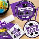 Purple Graduation Plates and Napkins Class of 2026 Grad Congrats Party Supplies Disposable Paper Plates Napkins for 2026 Graduation Party Decorations, Serve 50