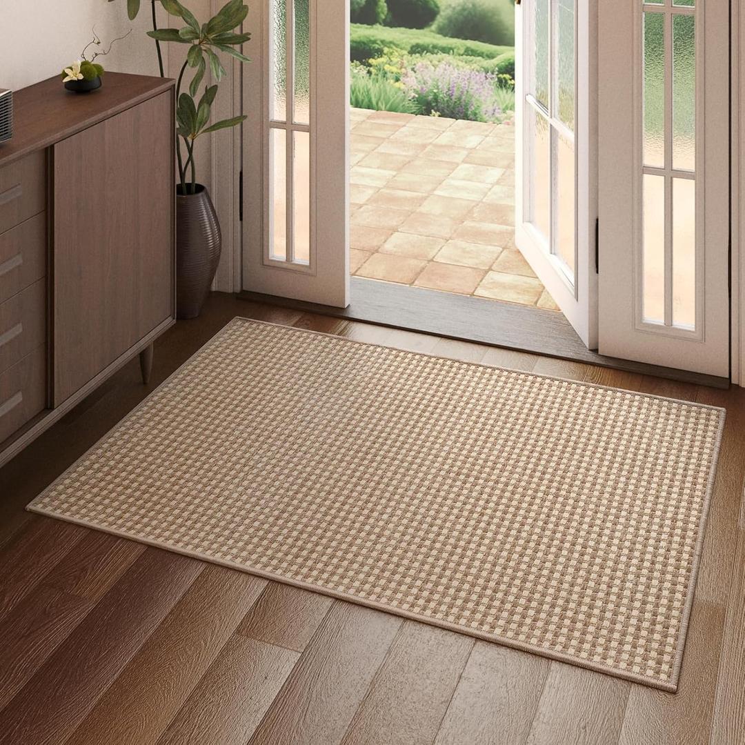 2x3 ft Indoor Door Mat Entryway Rug Non Slip Woven Washable Area Rugs Kitchen Mats for Floor, Front Entry Rug Entrance Doormat for Hall Porch Bathroom Kitchen Bedroom, Easy Clean, Brown 24"x36"