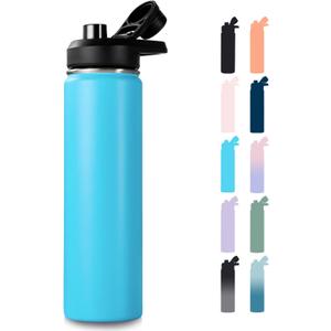 24 oz Insulated Water Bottle with Handle, 304 Stainless Steel Water Bottles with Wide Mouth, Double Wall Vacuum Sports Water Bottle, BPA Free, Keep Cold and Hot, Monster Blue