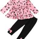 Baby Girl Clothes Toddler Girl Fall Outfits Ruffle Long Sleeve Floral Shirt Tops Winter Leggings Pants Clothing Set (3-4T, Pink Black)