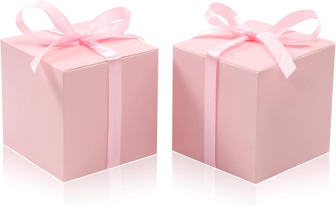COTOPHER 100pcs Wedding Favor Boxes, Paper Gift Boxes 3x3x3 Inches Small Gift Boxes with Ribbons Small Boxes for Gifts, Crafting, Cupcake, Candy, Bridesmaid Proposal BoxesEasy Assemble Boxes (Pink,