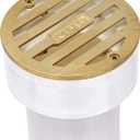 NDS 909B*, 3-Inch Round Grate with Collar, Connects to 2-Inch Drain Pipe and 3-Inch Drain Fittings, for Small Lawns, Landscaping and Patios, White Plastic and Satin Brass