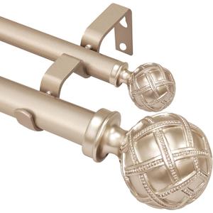 Ycolnaefllr 1 Inch Diameter Adjustable Double Curtain Rod - Double Curtain Rods For Windows 72 to 144 Inches, With Adjustable Curtain Rod Brackets And Netted Texture FinialsRose Gold (72"-144")