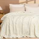 PHF Fluffy Sherpa Blanket Twin Size for Winter, Warm and Soft, 510GSM 3D Jacquard Thick Shaggy Fleece Plush Blanket for Sofa Bed, Cream, 60"x80"