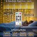 HXWEIYE 300LED Fairy Curtain Lights, 9.8x9.8Ft USB Plug-in 8 Modes Christmas String Hanging Lights with Remote for Bedroom Backdrop Wedding Indoor Wall Decor, Warm White, Standard 1 Pack