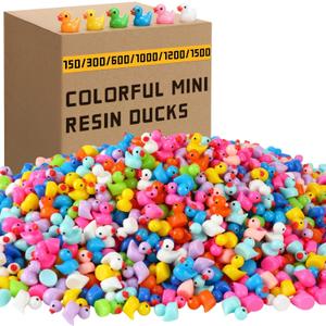 Barydat 300 Pcs Colorful Mini Resin Ducks Bulk Tiny Duck Decoration for Hide and Seek Prank Cruises Holiday Party Baby Miniature Garden Accessory Figures for Dollhouse Landscape Aquarium Gift
