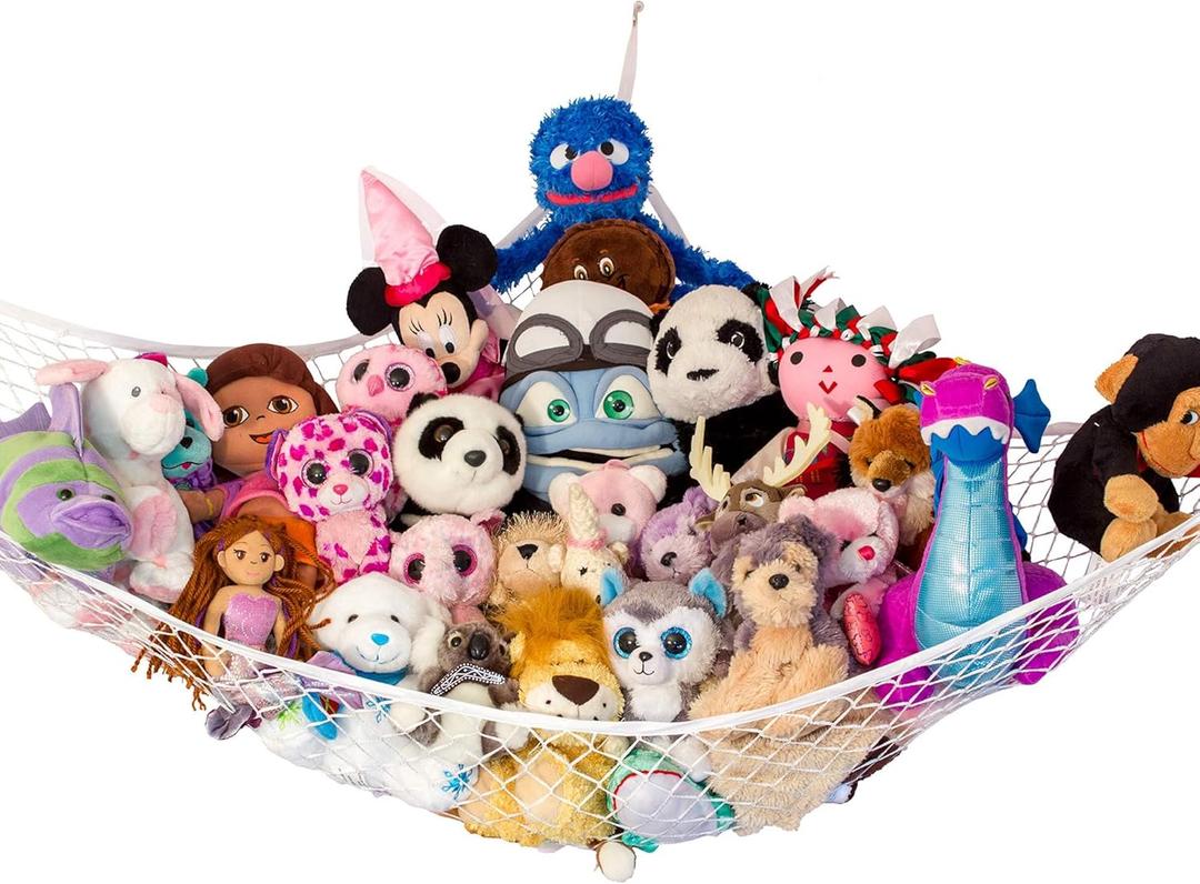 Lilly's Love Stuffed Animal Hammock | Corner Hanging Organizer, Toy Storage, Stuffed Animal Storage | Easy to Hang Plushie Net w/Included Anchors & Hooks | Cute Room, Bedroom & Home Decor (White)