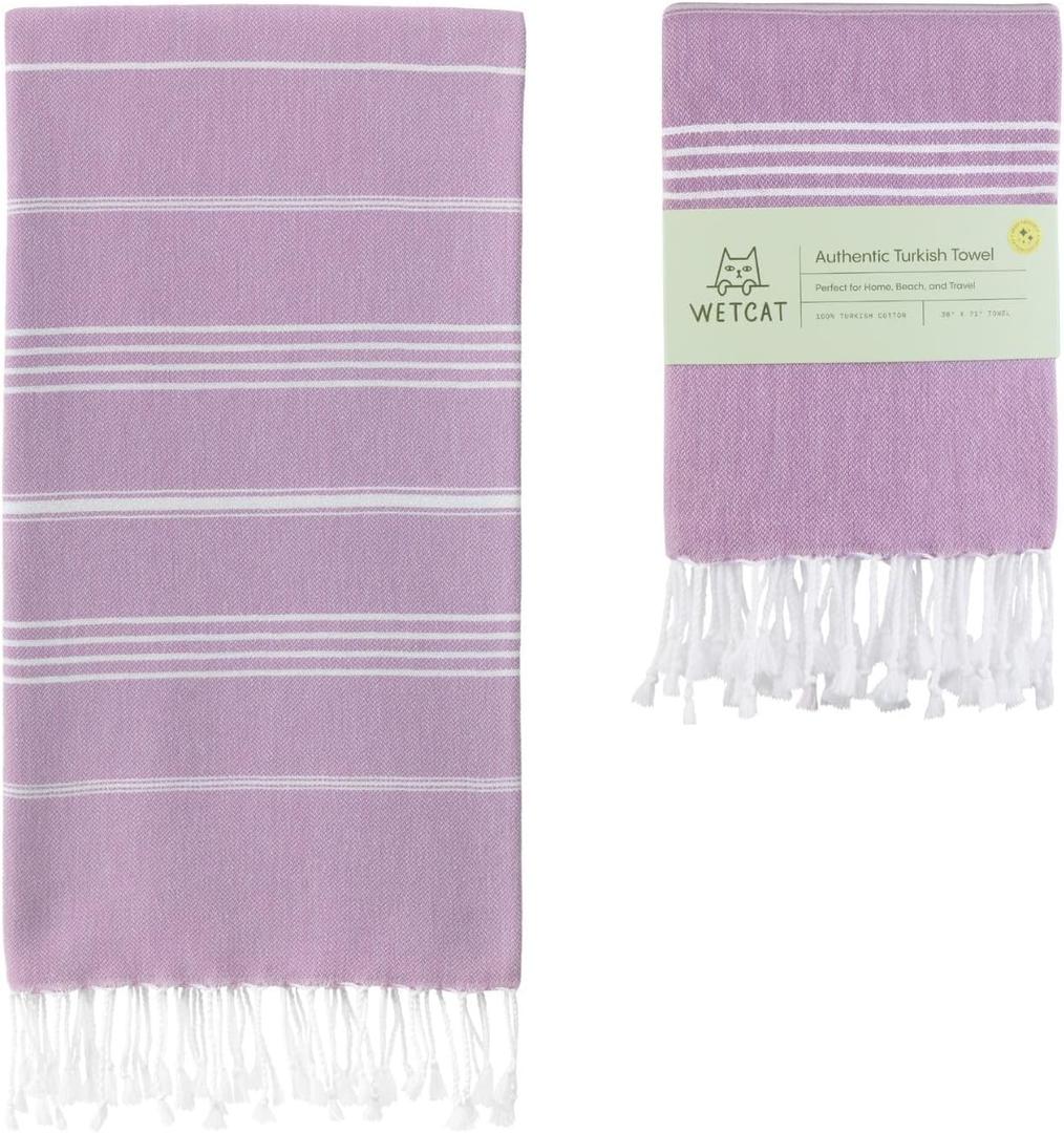 WETCAT Turkish Beach Towel Oversized (38"x71") 100% Turkish Cotton, Made in Turkey - Sand Free, Extra Large, Ultra Soft, Quick Drying, Compact & Lightweight for Travel - Lilac