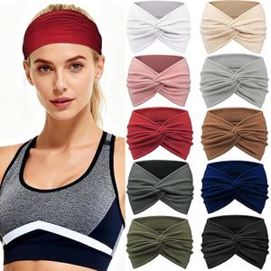 2 x 10 Pcs Thick Headbands for Women, Workout Headbands for Women, Sweatbands Elastic Stretch Non-Slip Sweat Wicking Headband