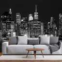 Black City Night Wallpaper Peel and Stick for Living Room 157"x108" | New York Scene Self Adhesive Wall Mural Bedroom