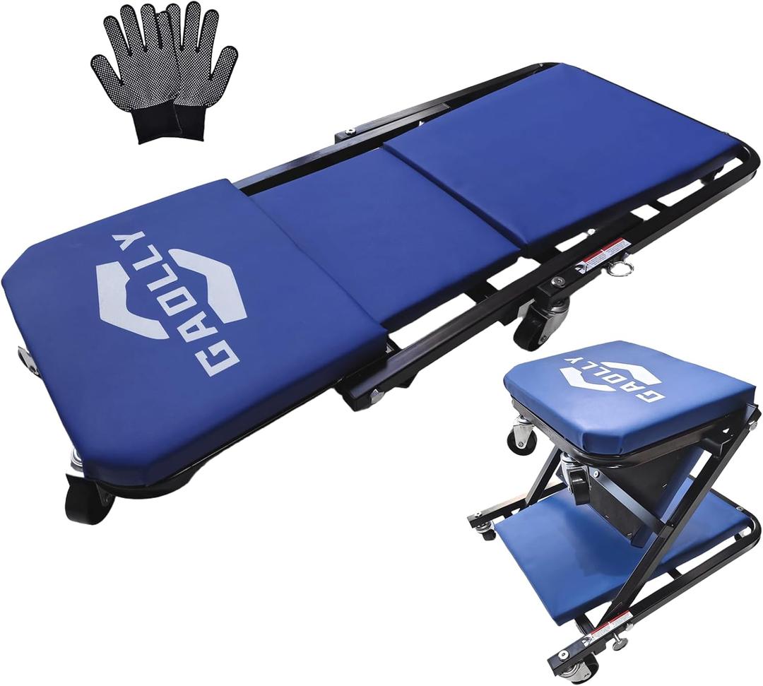 Garage Shop Creepers, Foldable Z Creeper 2-in-1 for Car, 36" Adjustable Roller Garage Chair Lay Down or Sit, 330 LBS Capacity Under Car Roller Creeper with 6 Swivel Casters