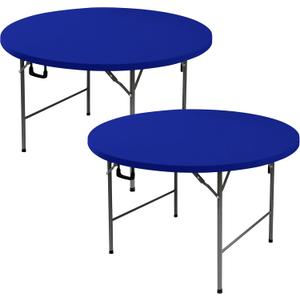 Fitted Round Table Covers 48 Inch-2 Pack Royal Blue Elastic Spandex Table Cloth-Small Stretch Folding Circle Tablecloths Topper Cap for Kitchen Dining Commercial Party Picnic Event Banque