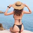 MOSHENGQI Women Sexy Brazilian Bikini 2 Piece Spaghetti Strap Top Thong Swimsuit Bathing Suit (Black, S)