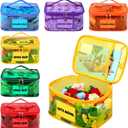 6 Pack Clear Toy Storage Bag with Name Tag& Manual Pocket, Waterproof Transparent PVC Toy Organizer Case for Lego Bricks, Board Games, Building Blocks, Puzzles (Large Capacity, Full Colourful)
