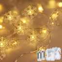 2 x kolpop 2 Pack 50 LED Fairy Lights Battery Operated with Timer, Transparent Snowflakes String Lights Battery Powered with Remote Control Waterproof for Indoor Outdoor Christmas Decorations