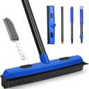 Rubber Broom with Squeegee, Pet Hair Removal 52.8 inches Long Handle, Push Fur Remover Tool with Portable Detailing Lint Brush for Fluff Carpet, Window, Tile, Hardwood Floor Cleaning