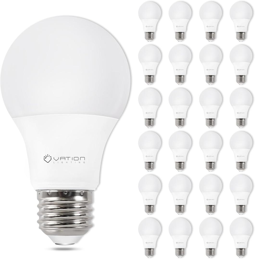 VATION LIGHTING A19 LED Light Bulbs 60W Softwhite 2700K, 8.5Watt Efficient, 60 Watt Equivalent, 800 Lumens, E26 Medium Base, Non-Dimmable, ETL/UL Listed, 24 Pack