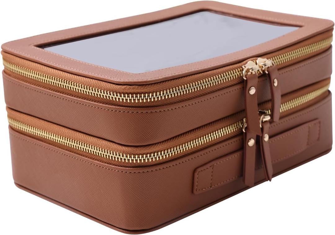 SANHECUN Clear Travel Toiletry bag Toiletry Case Carry on Travel Accessories Bag Makeup Bag (Brown, SHC-TL-2)