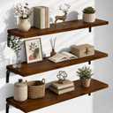 Deep Floating Shelves for Wall 48 Inch Pine Wood, Set of 3, Walnut, 3T48IN