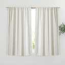 RoomTalks White Boho Farmhouse Kitchen Curtains 54 Inch Length French Striped Modern Vintage Chic Textured Tassel Charcoal Short Cafe Curtains for Small Window Kitchen Bathroom Decor