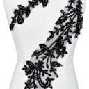 Handmade Shining Acrylic Rhinestones on lace Applique Sewing Beads Stones Trim Patches Accessories for Wedding Dress (Black)