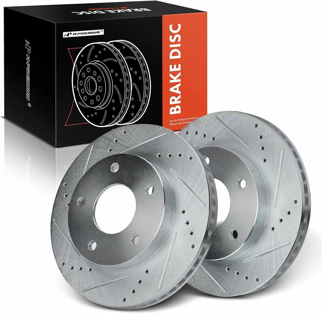 A-Premium 10.50 Inch (266.7mm) Front Drilled and Slotted Disc Brake Rotors