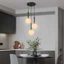 Modern Black Pendant Light Hanging Fixture Light for Kitchen Island Mid Century with Globe Pendant Light Milk White Glass Pendant Lighting for Living Room Bedroom Entryway (3 Lights), 1-Pack Round 3-Light