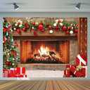 CYLYH 8x6ft Christmas Photography Backdrop Christmas Fireplace Theme Backdrop Xmas Party Decorations Birthday Party Kids Portrait Photo Studio Booth Props