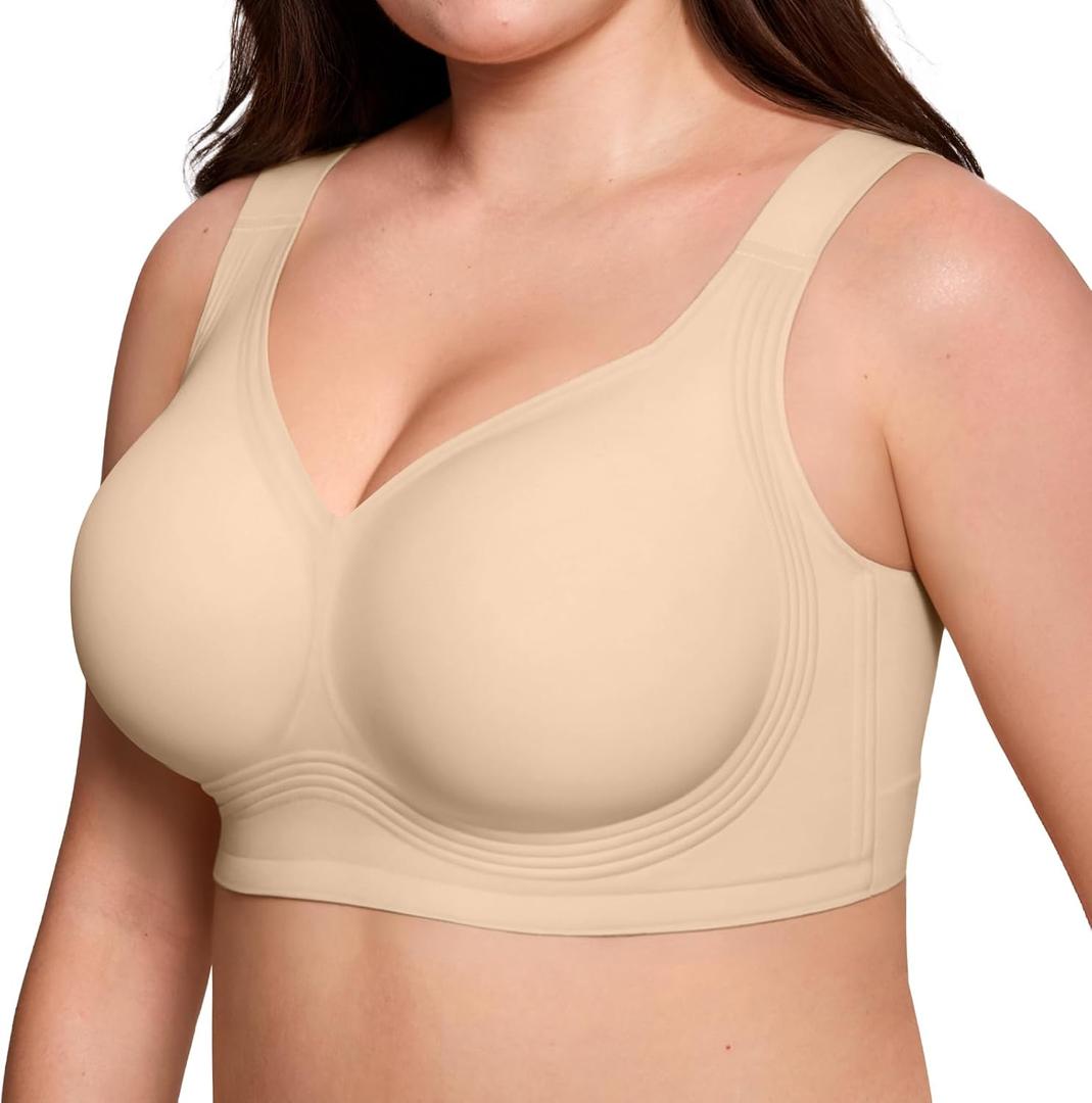 Jelly Bras for Women No Underwire Wireless Bra with Support and Lift Full Coverage Plus Size Seamless Comfy Bra (Large, Skin)